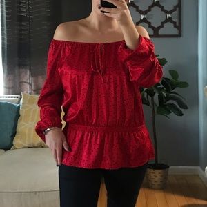 Ellen Tracy Satin Polka Dot Pirate Top Blouse